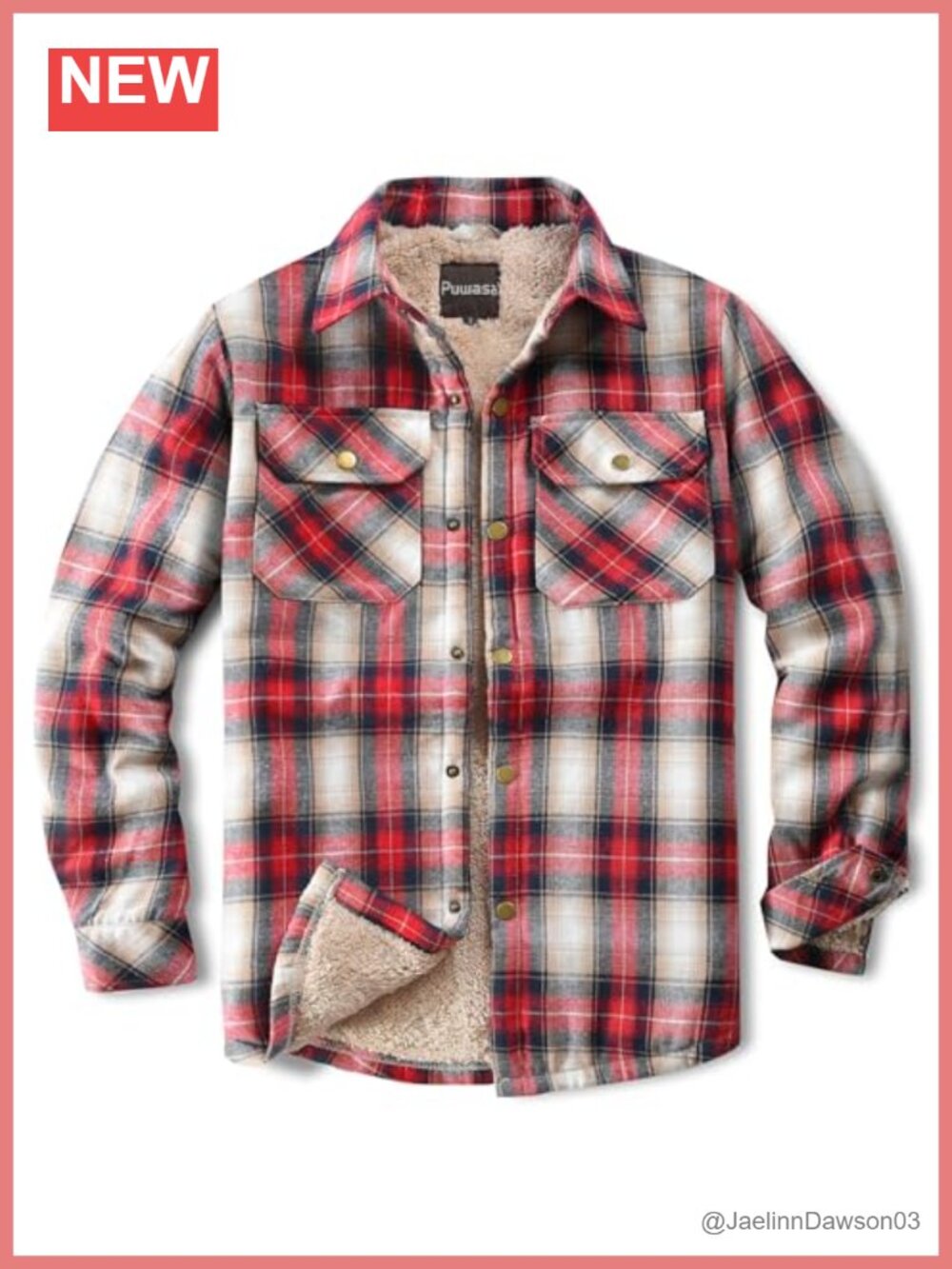 Men's Sherpa Lined Flannel Shirt Jacket Plaid Button Down Coat